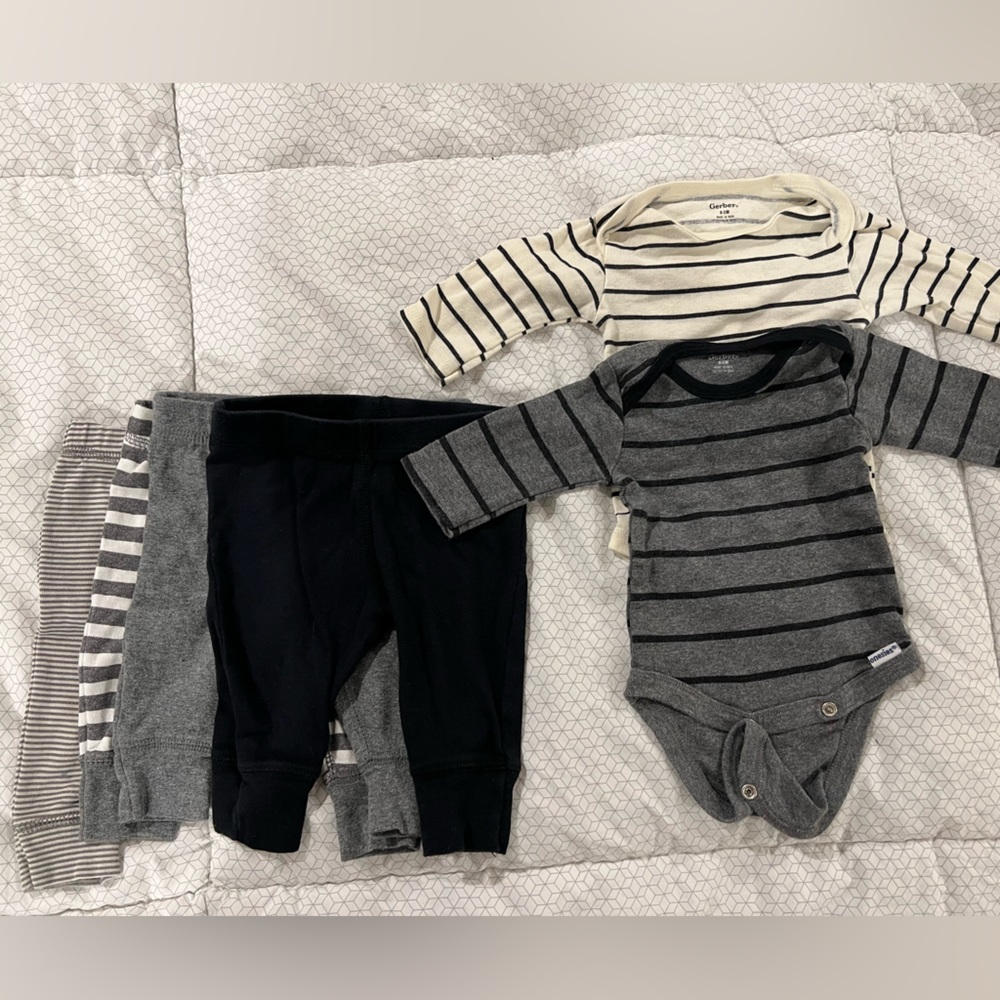 Coordinating long sleeve onesies and casual knit pants